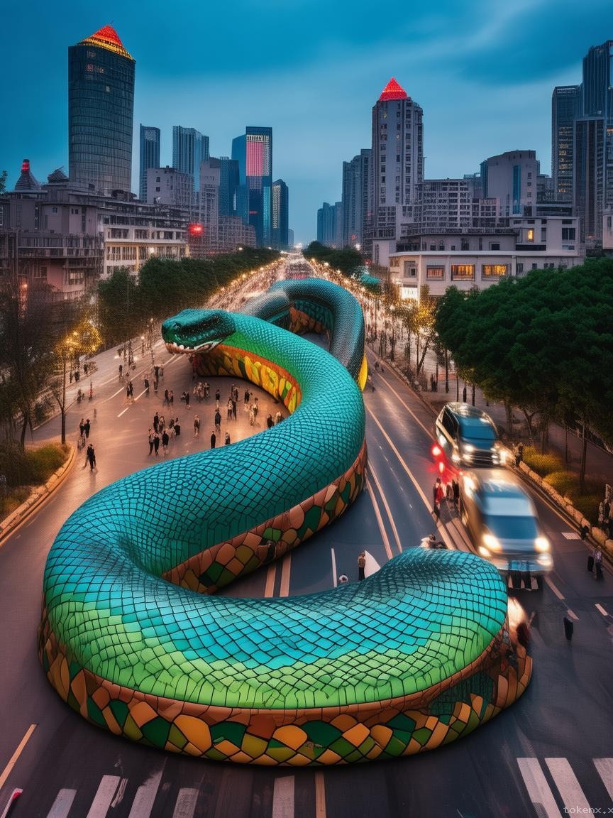 成都春熙路巨型3D蛇太逼真引热议，城市艺术新边界在哪？
